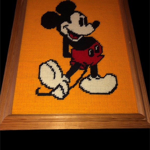 Disney Vintage Mickey Mouse Handmade Needlepoint Retro Handmade Framed Art - Picture 5 of 6